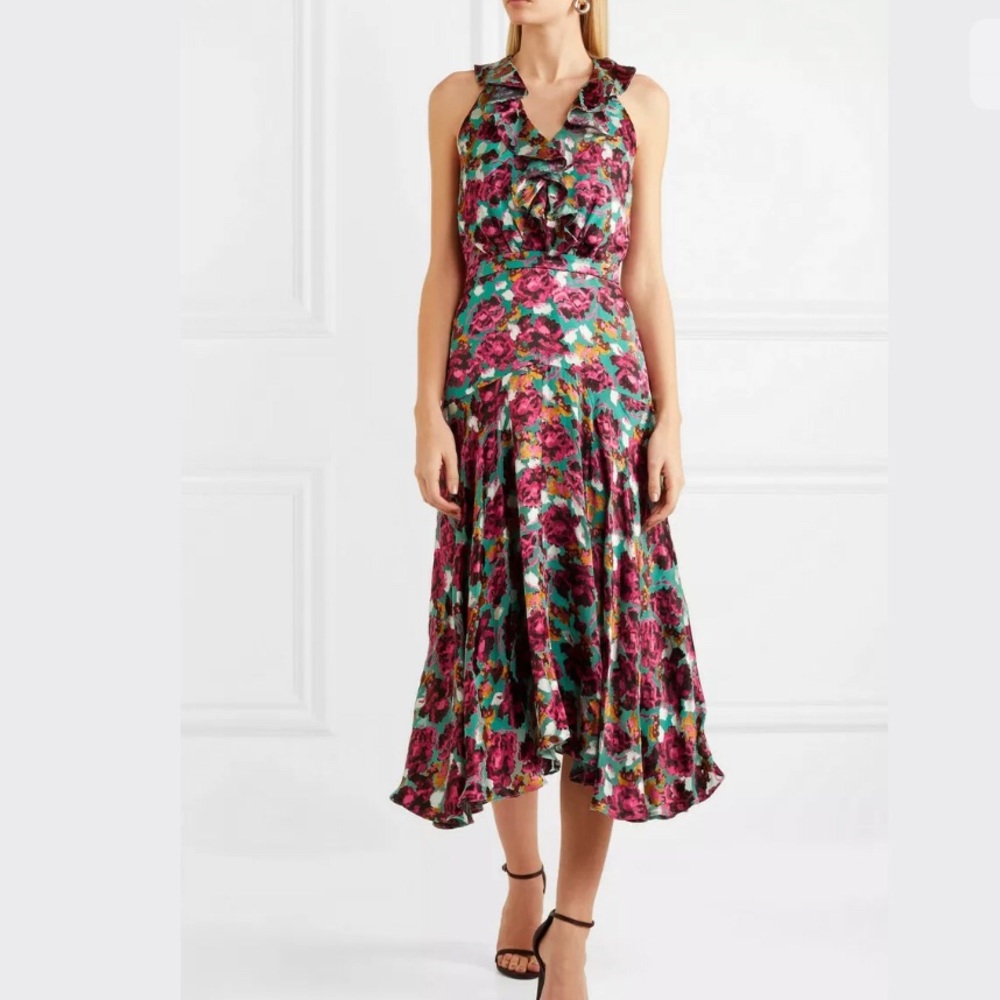SALONI Floral Midi Dress in Fuchsia, Teal and Black - Picture 2 of 8